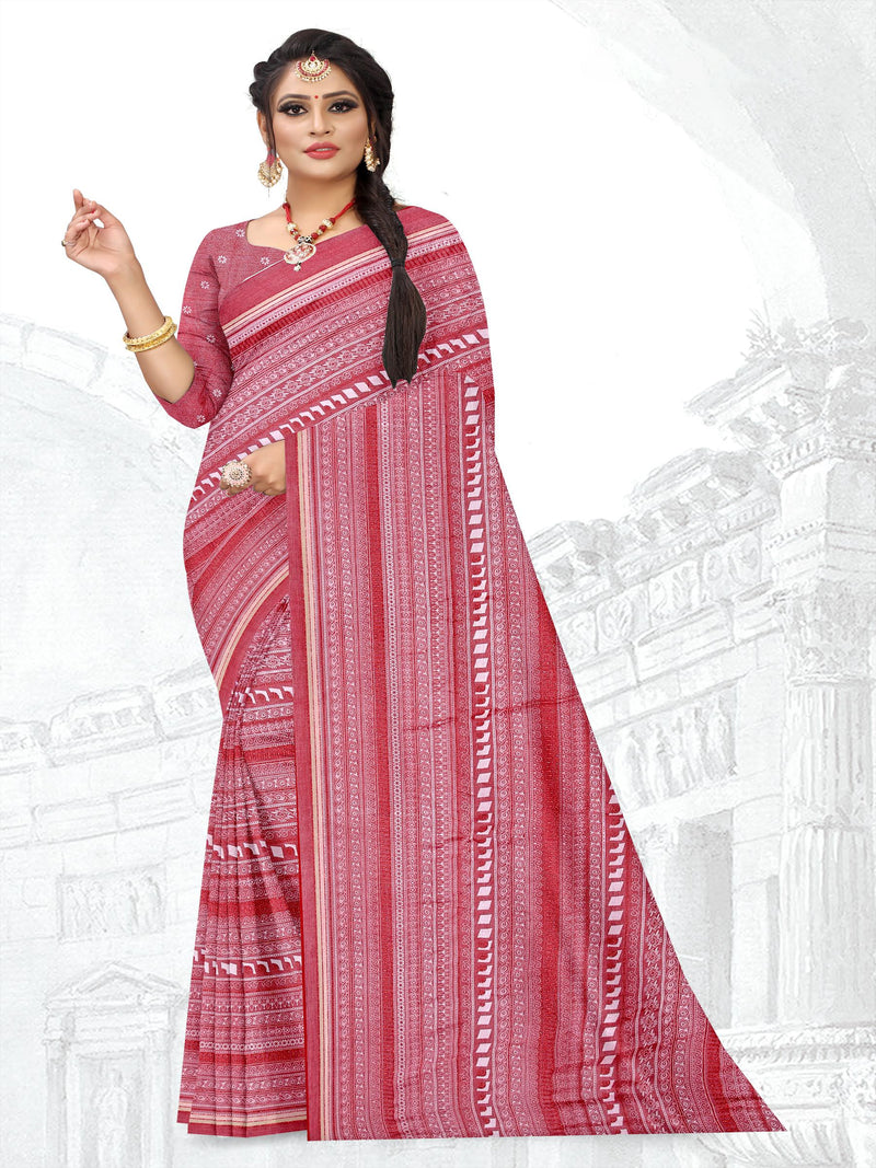 Red Chiffon Brasso Saree | BUY 1 GET 1 FREE