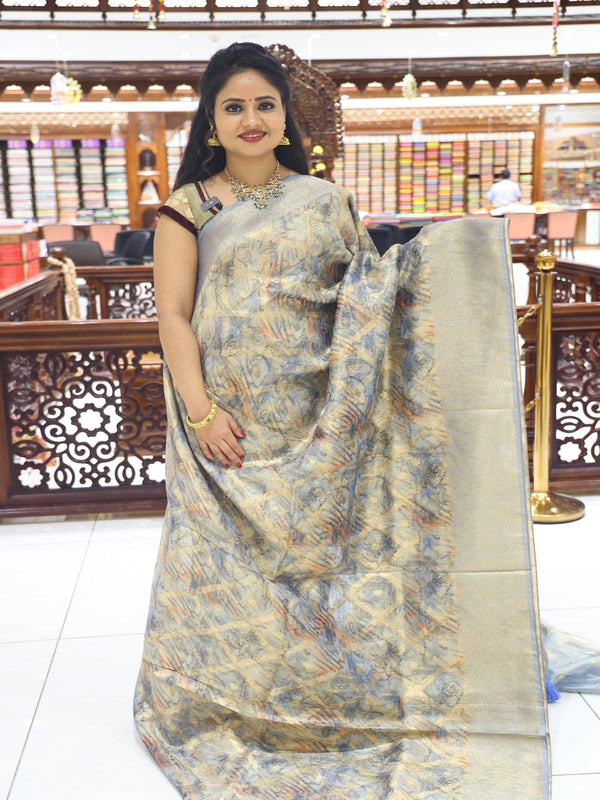 CSM-18649 |  Grey Organza Printed Silk Saree