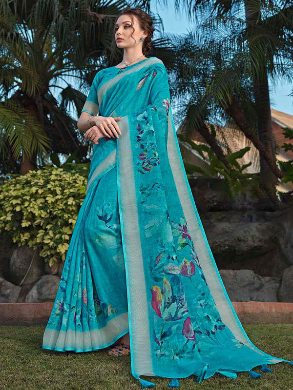 Tiffany Blue Soft Jute Silk Saree