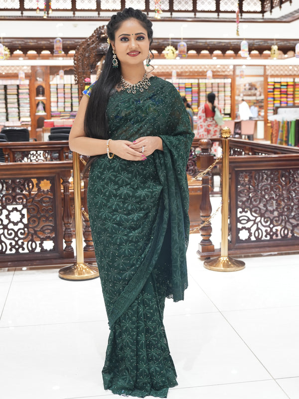 CSM-17793 | Bottle Green Georgette Saree