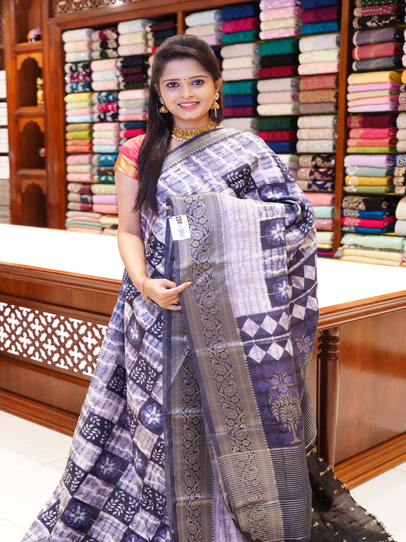 CSM-19641 | Grey & Navy Crepe Silk Saree