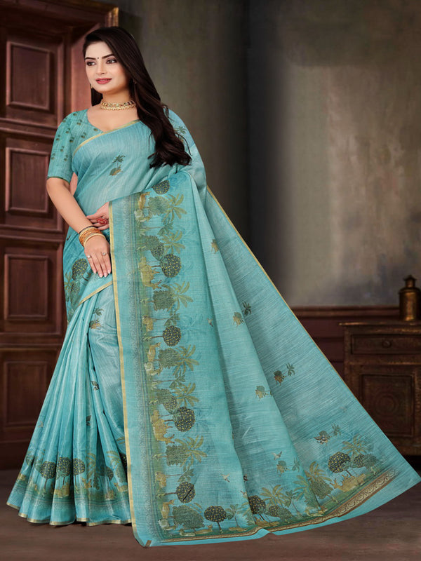 Sky Blue Dupiyana Silk saree