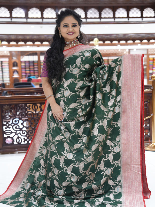 CSM-17631 | BOTTLE GREEN & RED  Munga Silk  Saree