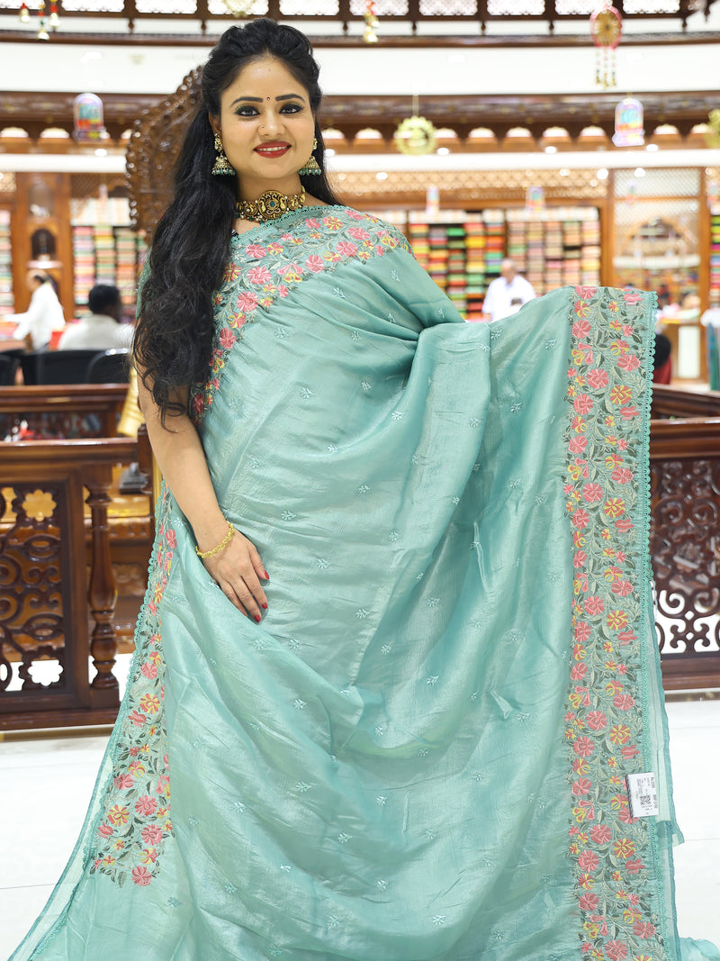 CSM-18256 | Sage Green Raw Silk Saree