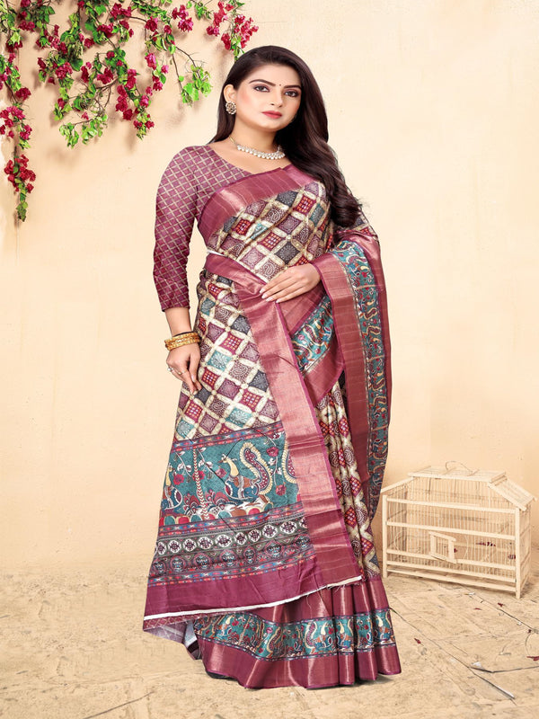 Purple Tusser Silk saree | BUY 1 GET 1 FREE