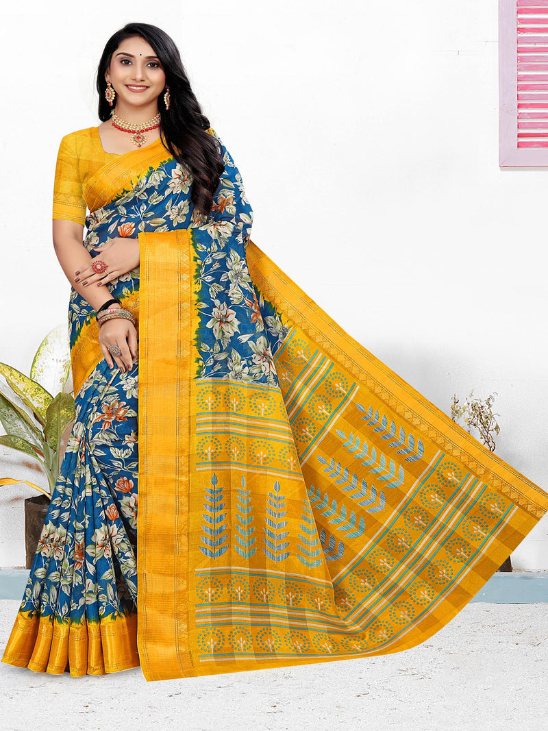 Violet & Mustard Raw Silk Saree | BUY 1 GET 1 FREE