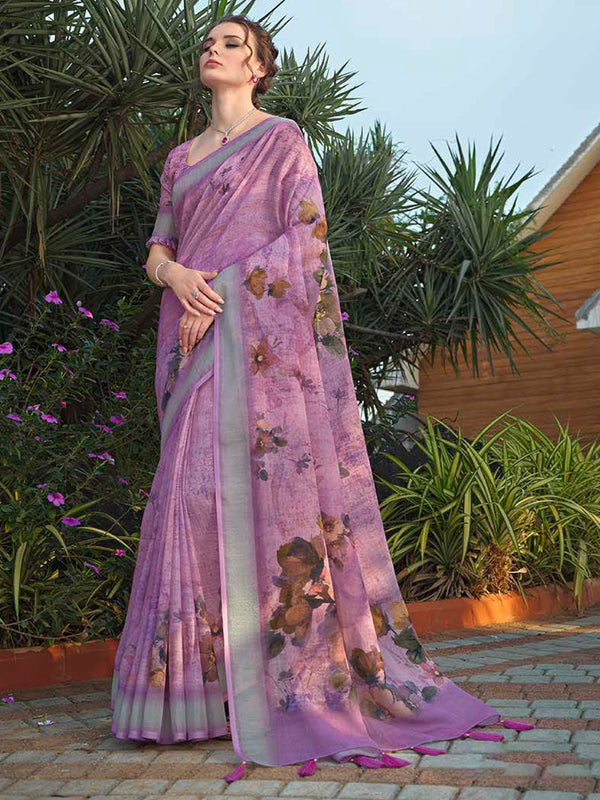 Onion Pink Soft Jute Silk Saree