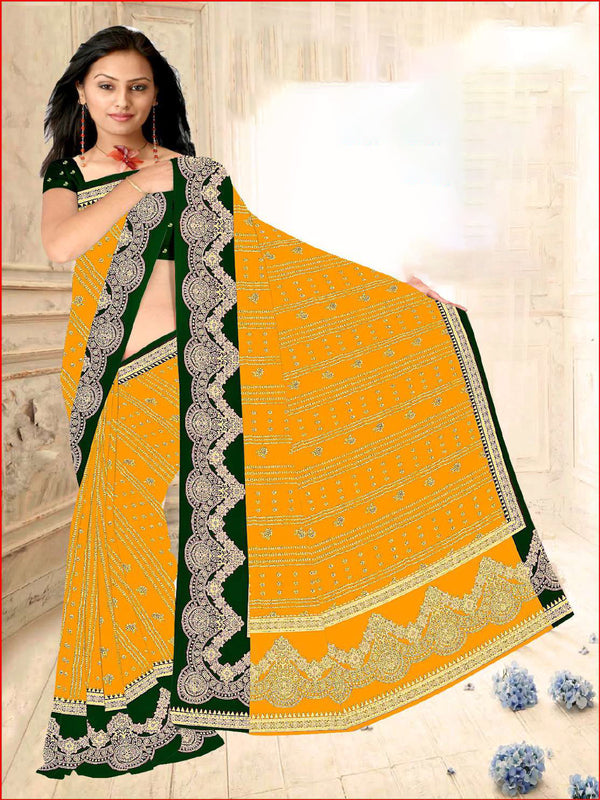 Mustard & Green chiffon saree | BUY 1 GET 1 FREE