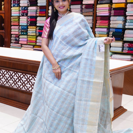 CSM-19669 | Sky Blue Organza Tissue Saree