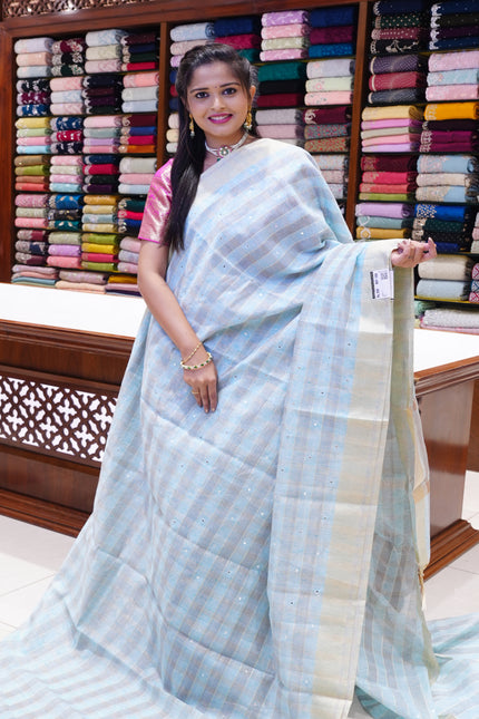 CSM-19669 | Sky Blue Organza Tissue Saree