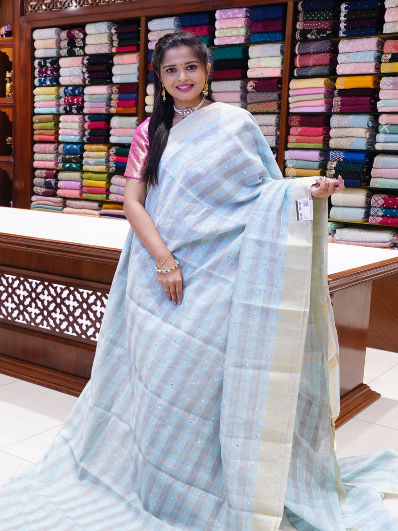 CSM-19669 | Sky Blue Organza Tissue Saree