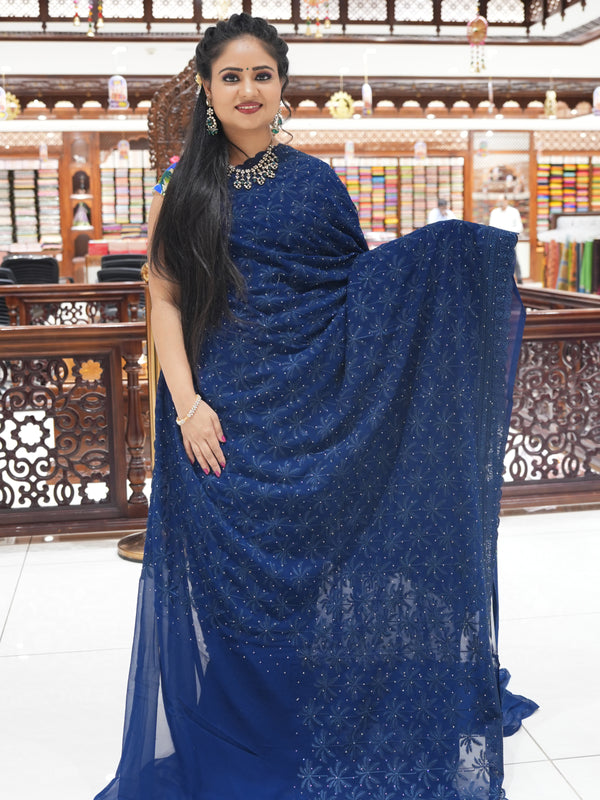 CSM-17796 | PEACOCK BLUE Georgette Saree