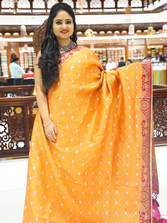 CSM-18195 | Orange & Purple Banaras Saree