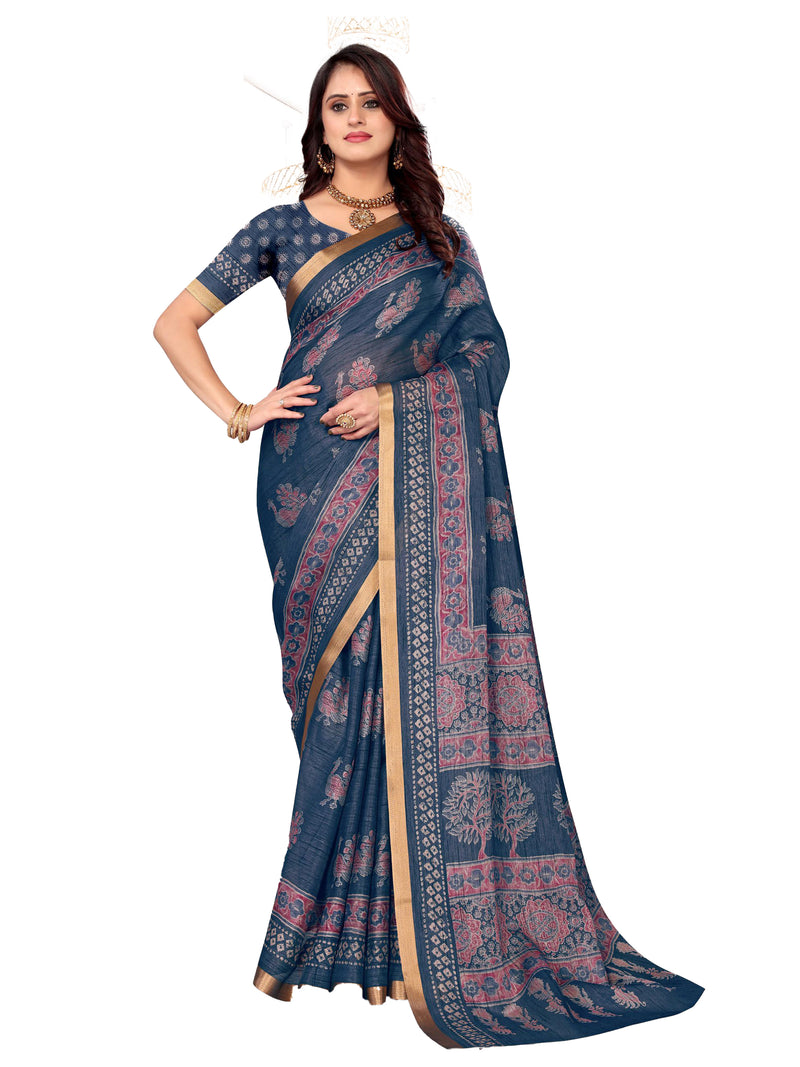 Grey  saree Chanderi Silk| BUY 1 GET 1 FREE