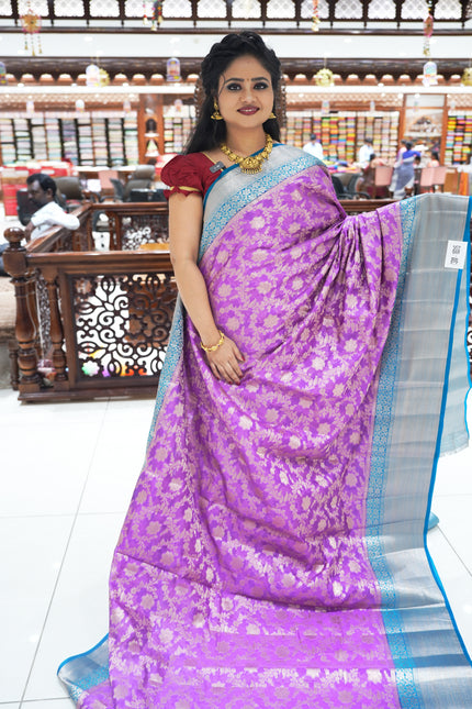 CSM-18315 | Lavender & Sea Green Banaras Chanderi Silk Saree