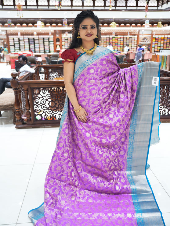 CSM-18315 | Lavender & Sea Green Banaras Chanderi Silk Saree