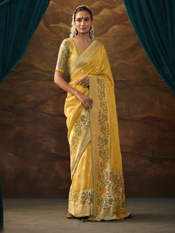 Mustard Soft Banaras Silk Saree