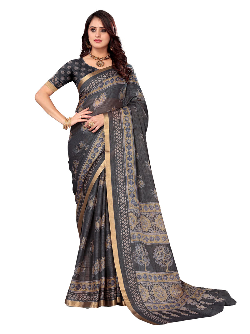 Grey  saree Chanderi Silk| BUY 1 GET 1 FREE