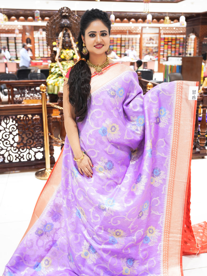 CSM-18102 | Lavender & Red Chanderi Silk Saree