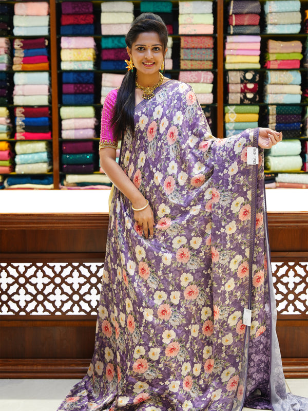 CSM-19790| violet Satin Crape Saree