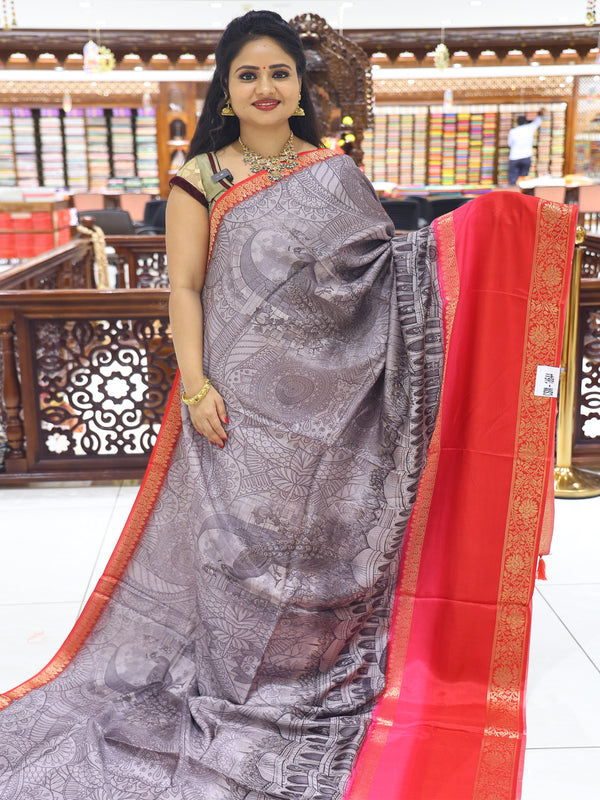 CSM-18644 |  Grey & Rani Pink Floral Printed Soft Georgette  Saree