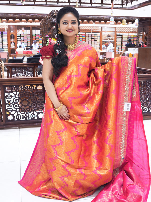 CSM-18469 | Coral & Pink Banaras Silk Saree