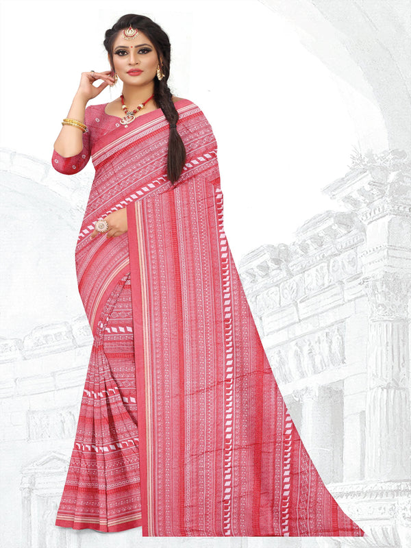 Red Chiffon Brasso Saree | BUY 1 GET 1 FREE