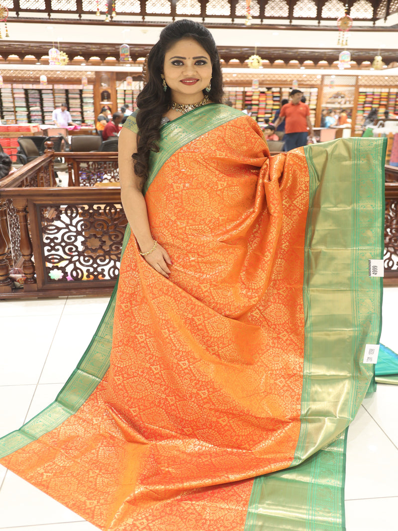 CSM-18398 | Rust & Green Kanchi Pattu Saree