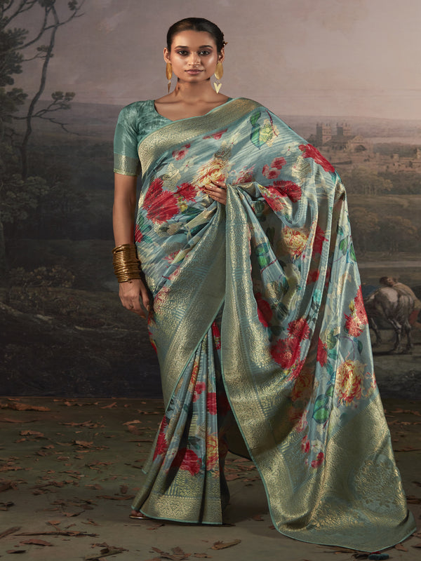 Mint Blue Soft Banaras Silk Saree