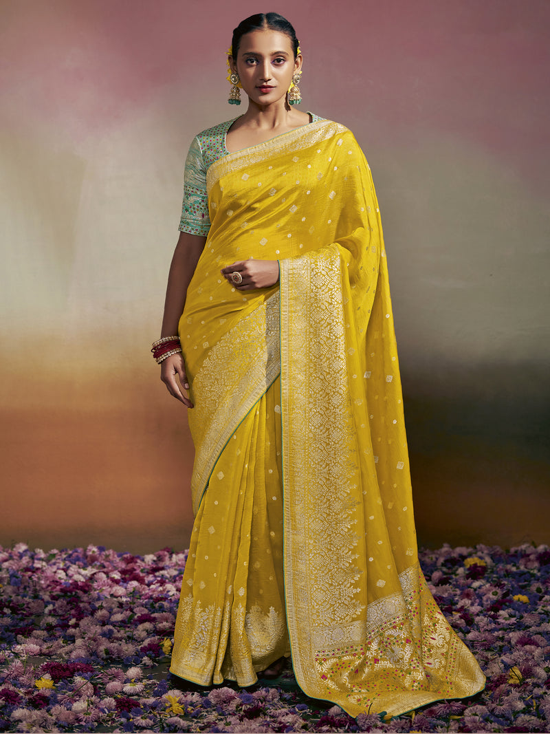 Yellow Soft Banaras Silk Saree