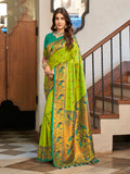 Mustard & Rama Green Soft Silk Saree