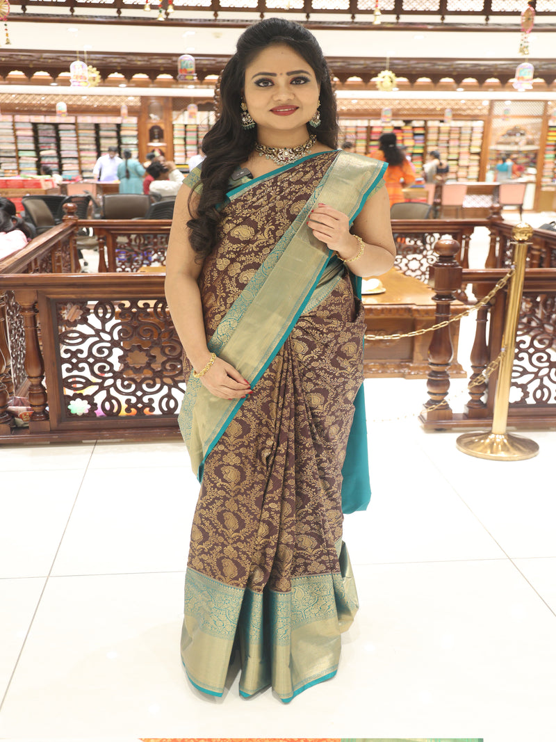 CSM-18397 | Coffee Brown & Green Kanchi Pattu Saree