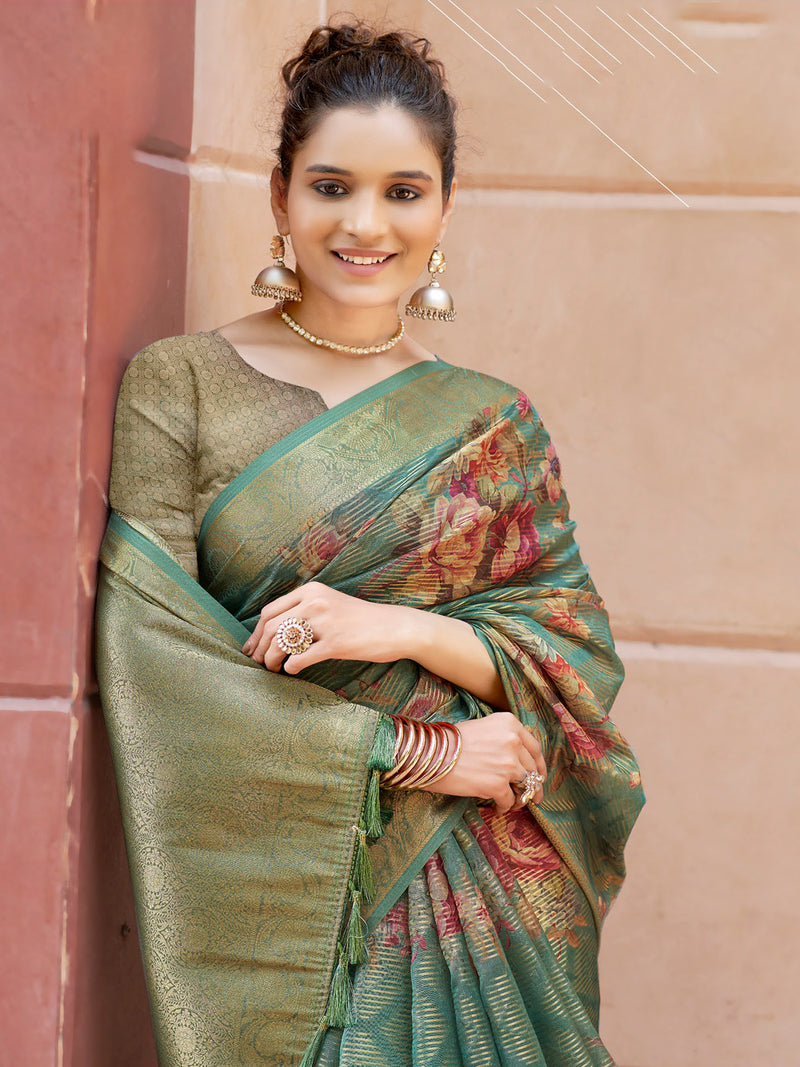 Green Banaras Satin Saree