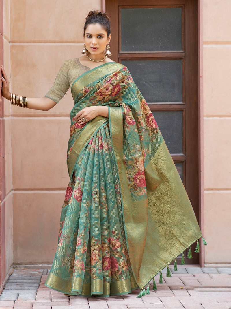 Green Banaras Satin Saree