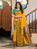 Mustard & Rama Green Soft Silk Saree