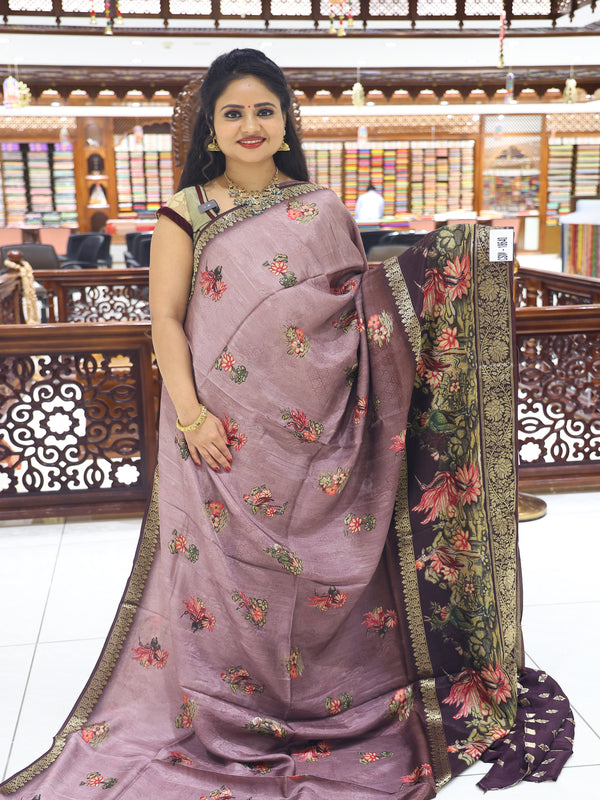 CSM-18640 | Onion Pink & Wine Floral Printed Soft Georgette Saree