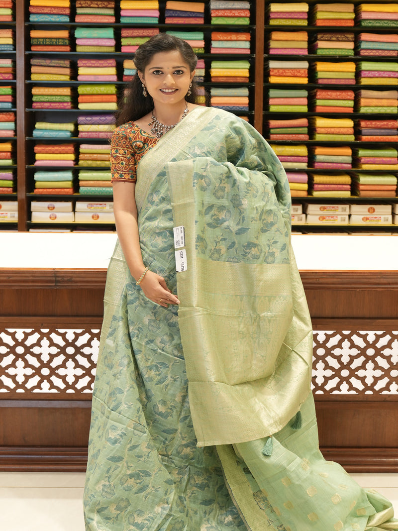 CSM-19420 | Sage Green Jute Silk Saree