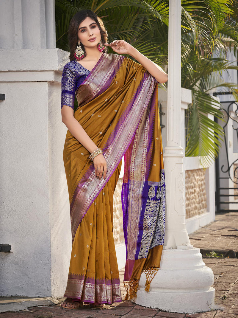 Mustard & Lavender Soft Silk Saree