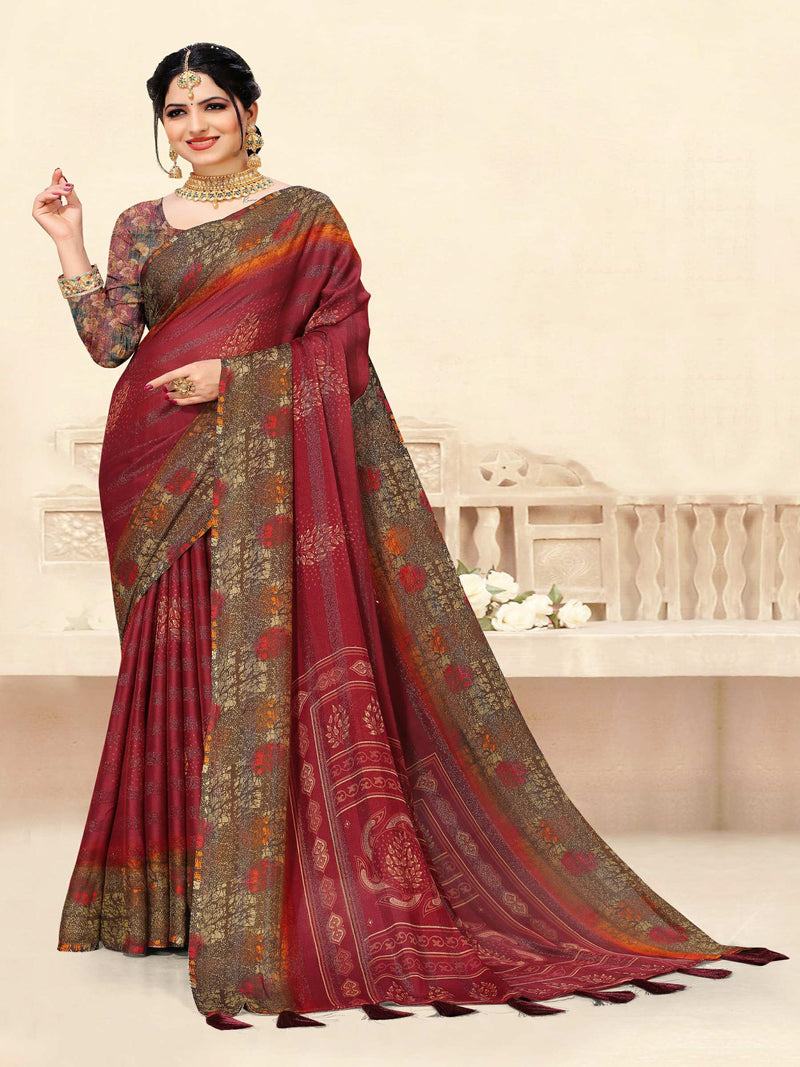 Rama Green  Chiffon Saree | BUY 1 GET 1 FREE