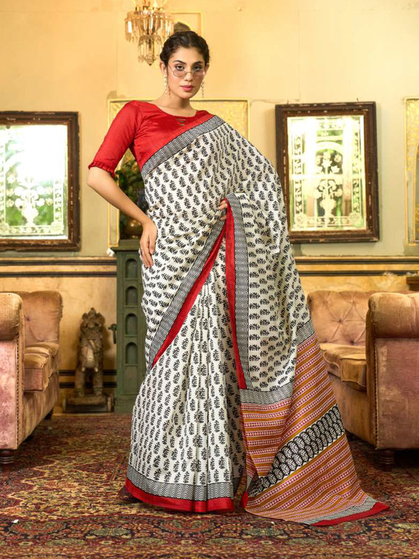 WHITE & RED  Soft Chanderi | BUY 1 GET 1 FREE