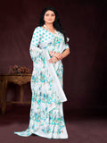 White & Blue  Chiffon saree