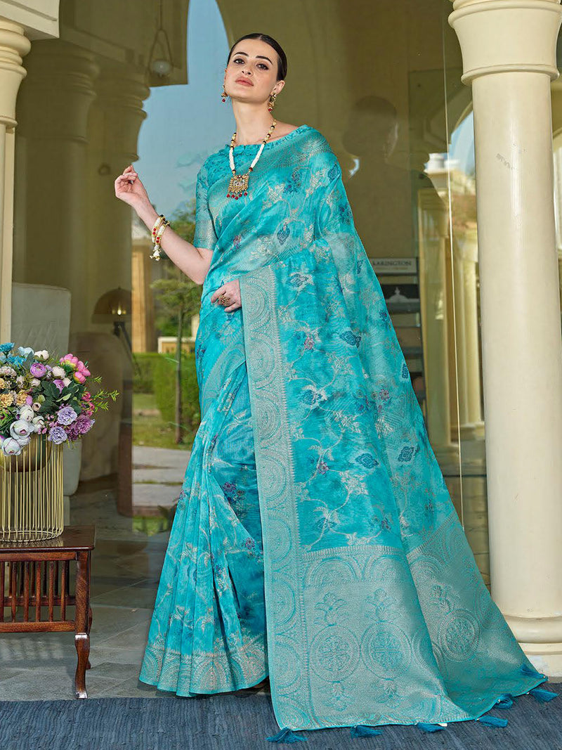 Sea Green Chanderi Silk Saree