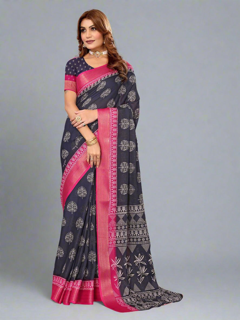 Violet & Red Jute Silk saree