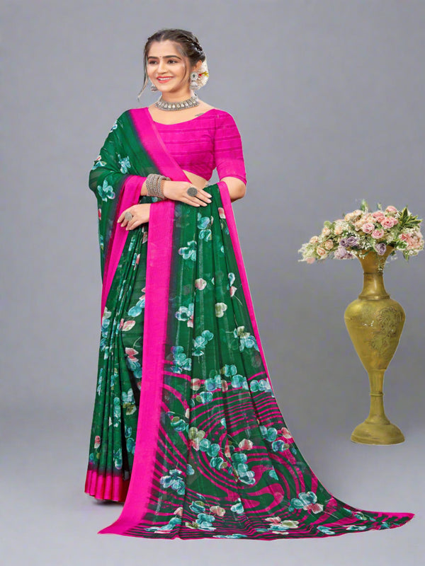 Bottle Green Georgette saree | BUY 1 GET 1 FREE