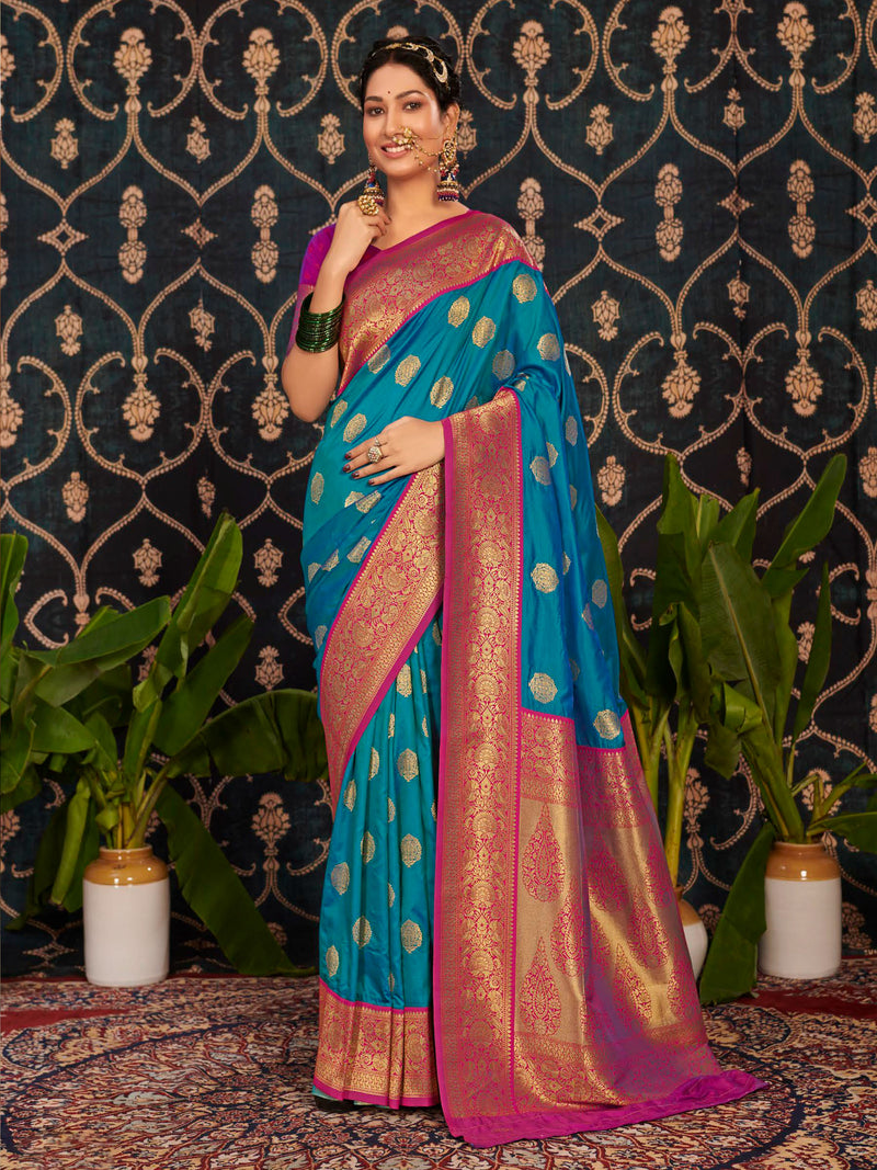 Rani Pink & Rama Green Soft Silk Saree