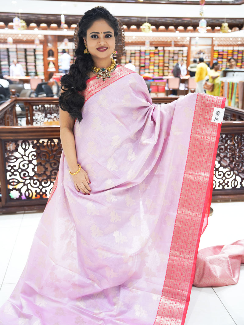 CSM-18369 | Lavender & Red Banaras Kota Saree