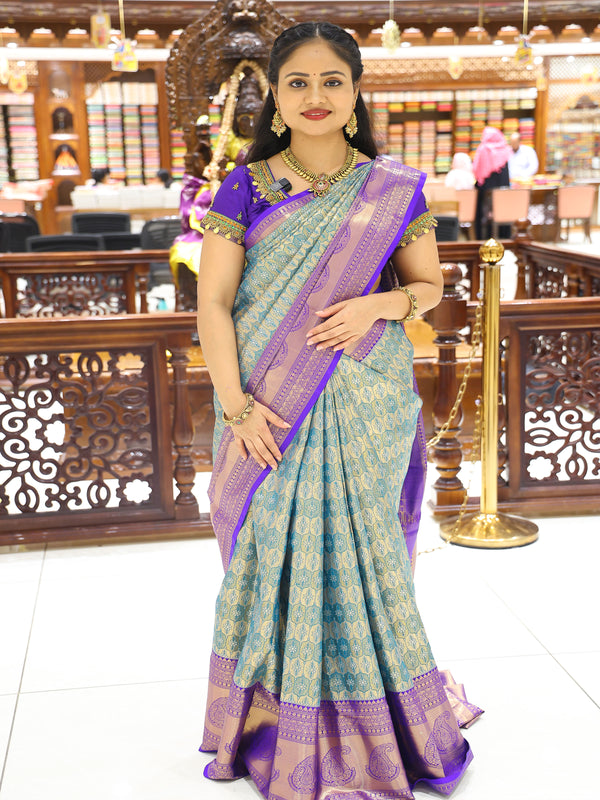 CSM-17093 | Sky Blue & Violet Kanchi Pattu Saree