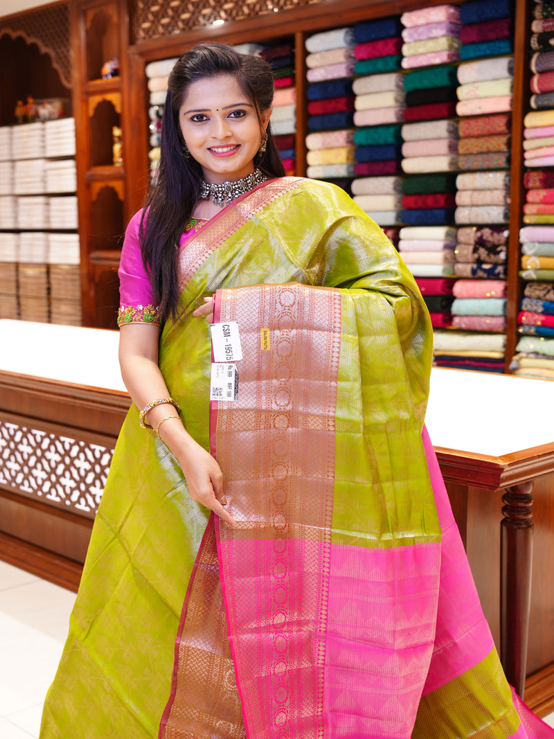 CSM-19575 | Olive & Maroon Banaras Tissue Saree