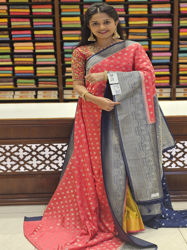 CSM-19152 |  Rose Pink & Navy Semi Kathan Silk Saree