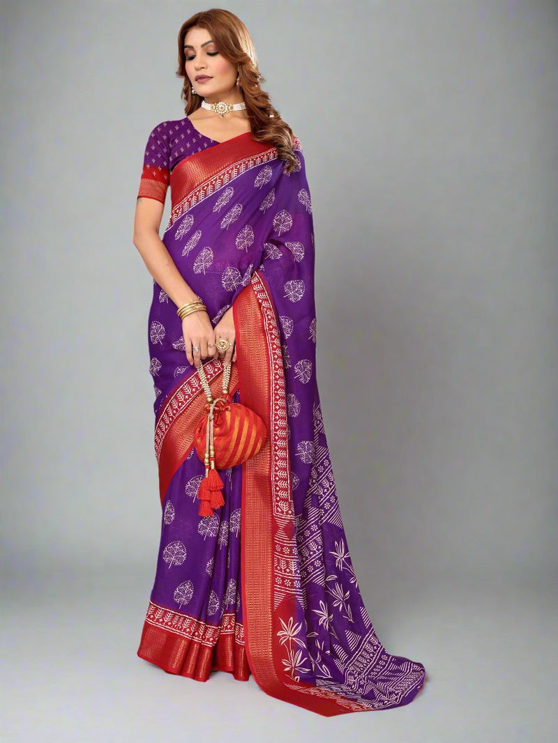 Violet & Red Jute Silk saree